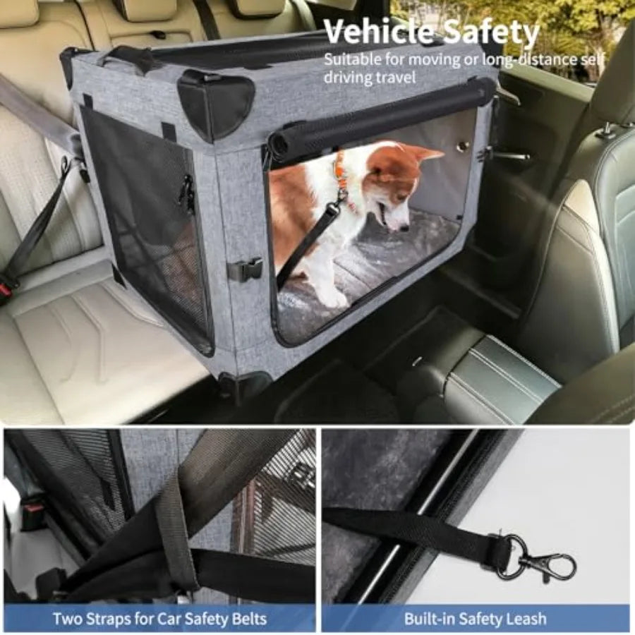 Collapsible Dog Crates for Large Dogs Portable Soft Sided Travel Dog Carrier for Indoor and Outdoor, 4-Door Foldable Pet Kennel