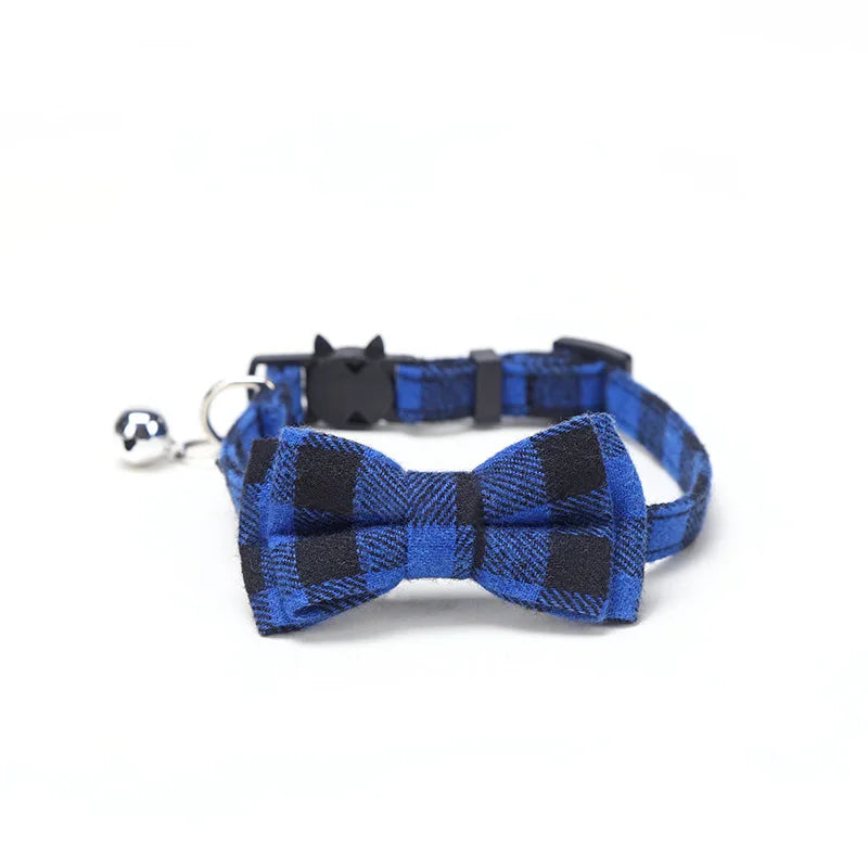 Pet Breakaway Cat Collar Bow Tie and Bell Cute Plaid Christmas Red Elastic Adjustable Collar With Sash Small Bell For Cats
