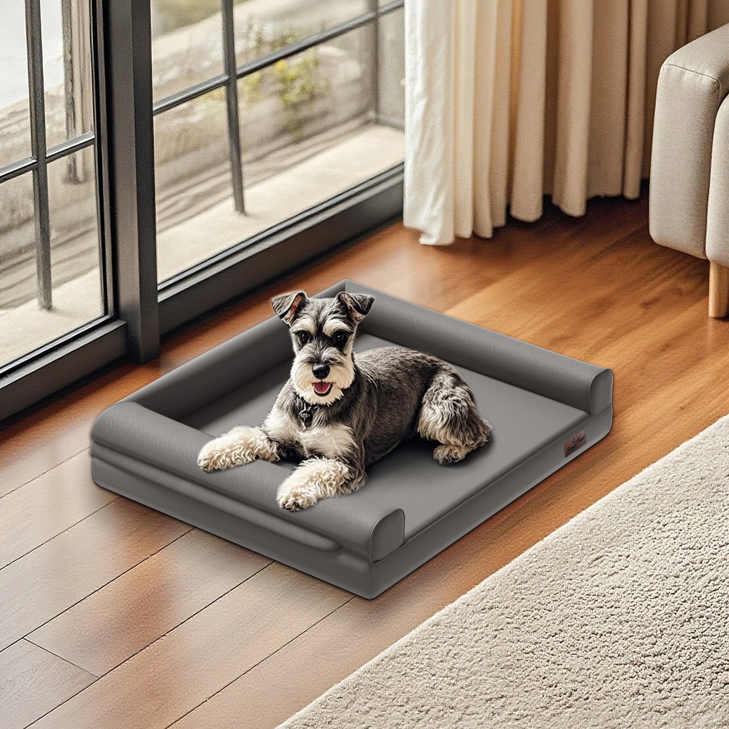 Extra Large Orthopedic Dog Bed Bolster Microfiber Leather Pet Dog Sofa Waterproof Couch Calming Bed with Removable Cover