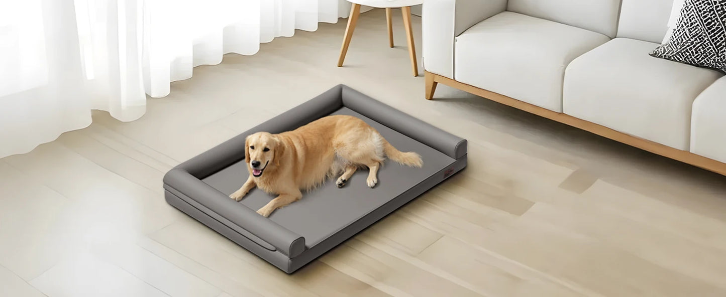 Extra Large Orthopedic Dog Bed Bolster Microfiber Leather Pet Dog Sofa Waterproof Couch Calming Bed with Removable Cover