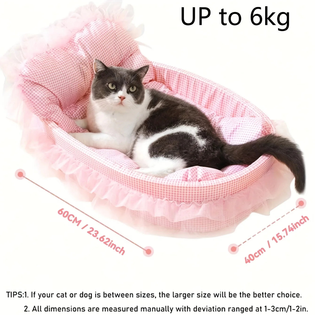 1set Cute Lace-Trimmed Pet Princess Bed For Winter - Soft Polyester Plush Oval for Small Dogs/Cats, Easy Assembly Indoor Use