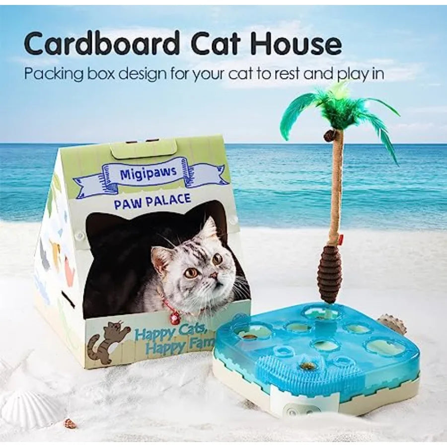7-in-1 Interactive Cat Toy Motion Activated Indoor Playset with Rechargeable Automatic Pop Bounce Cat Ball Feather Palm Tree Wa