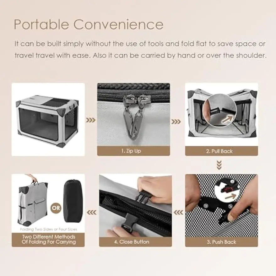 42-Inch Collapsible Dog Crate for Extra Large Dogs, Portable Soft Kennel with Mesh Windows, Grey