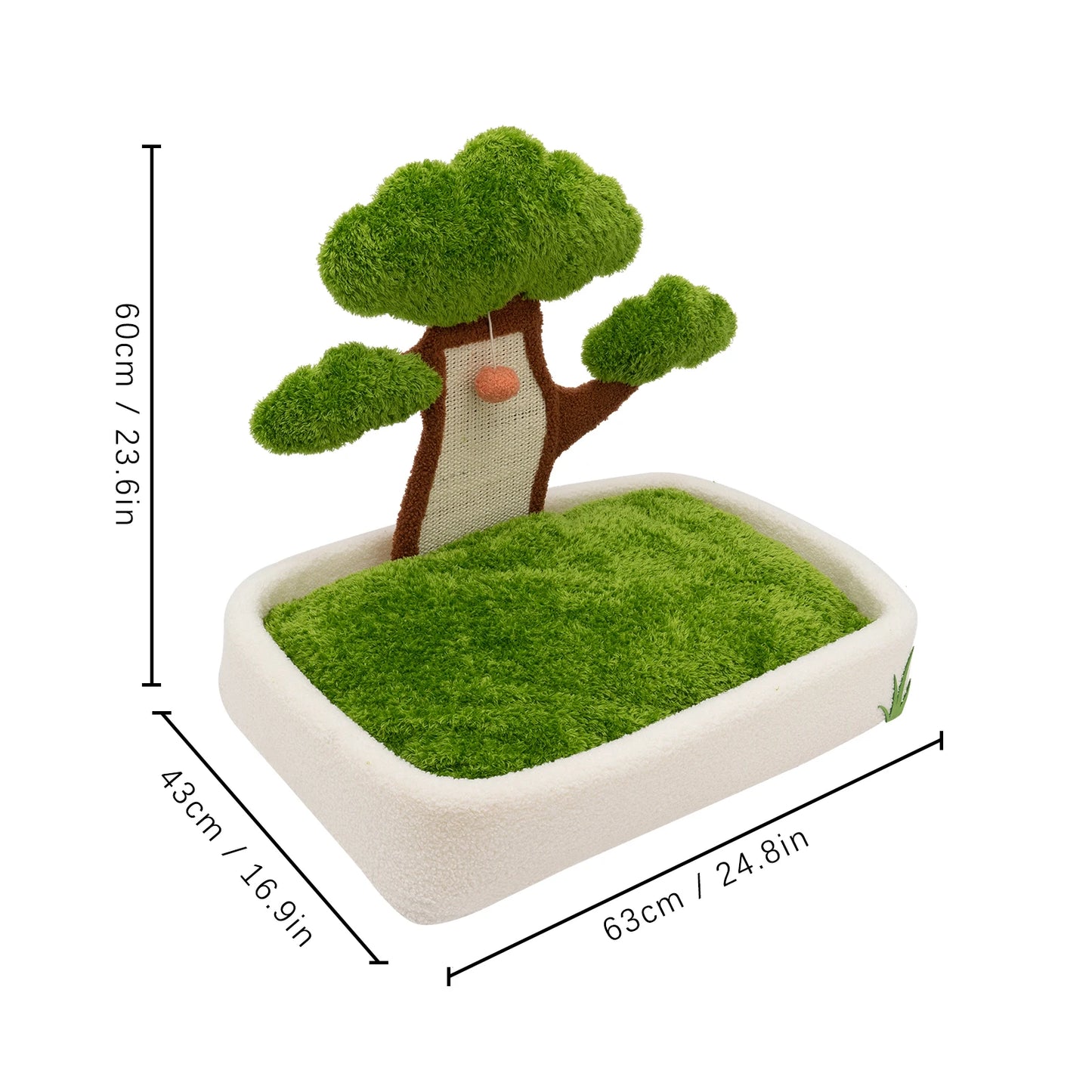 Luxury Cat House with Pine Tree Scratching Post, 24.8" Plush Velvet Bed & Sisal Scratcher for Indoor Cats, Includes Dangling Toy