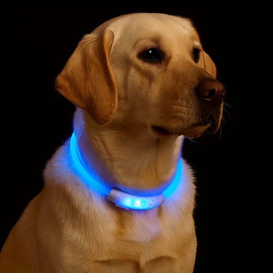 New LED Dog Collar USB Rechargeable，3 Mode Adjustable Glowing Dog Collar for Night Walking，Safe Reflective Pet Collar