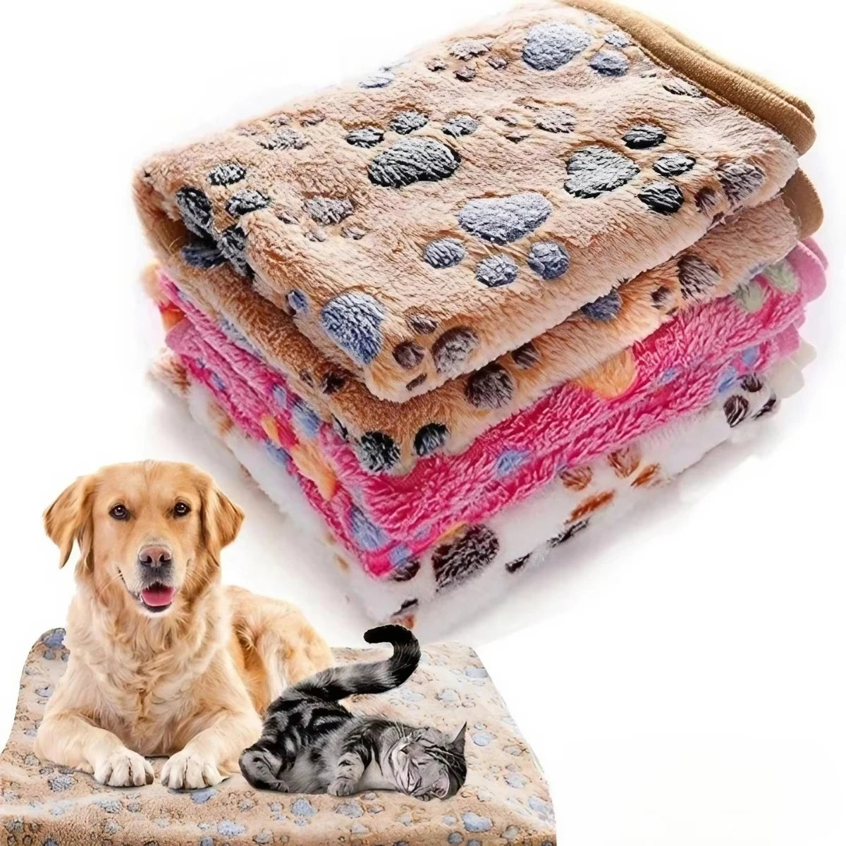 Multicolor Soft Fluffy Pet Blanket with Cute Dog Paw Print High Quality Warm Comfortable Mat for Cats And Dogs