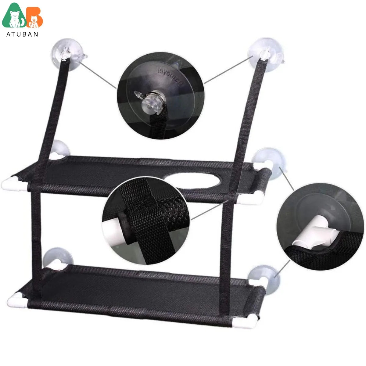 ATUBAN Cat Window Perch, Stable Hammock Holds up to 55 LBS & 360° Sunbath with 2 Screw Suction Cups & Easy to Assemble for Cats