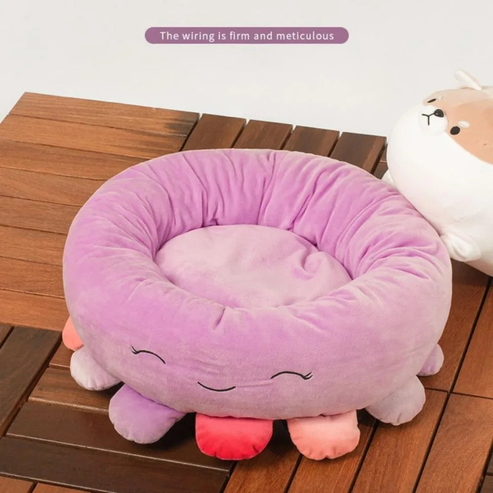 Large Dog Anxiety-Relief Octopus-Shaped Purple Boho Style Round Pet Bed - Medium Size