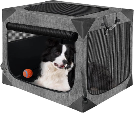 Collapsible Soft Dog Crate for Large Dogs, Portable Travel Kennel with Chew-Proof Mesh, Dark Gray 36x25x25 Inches