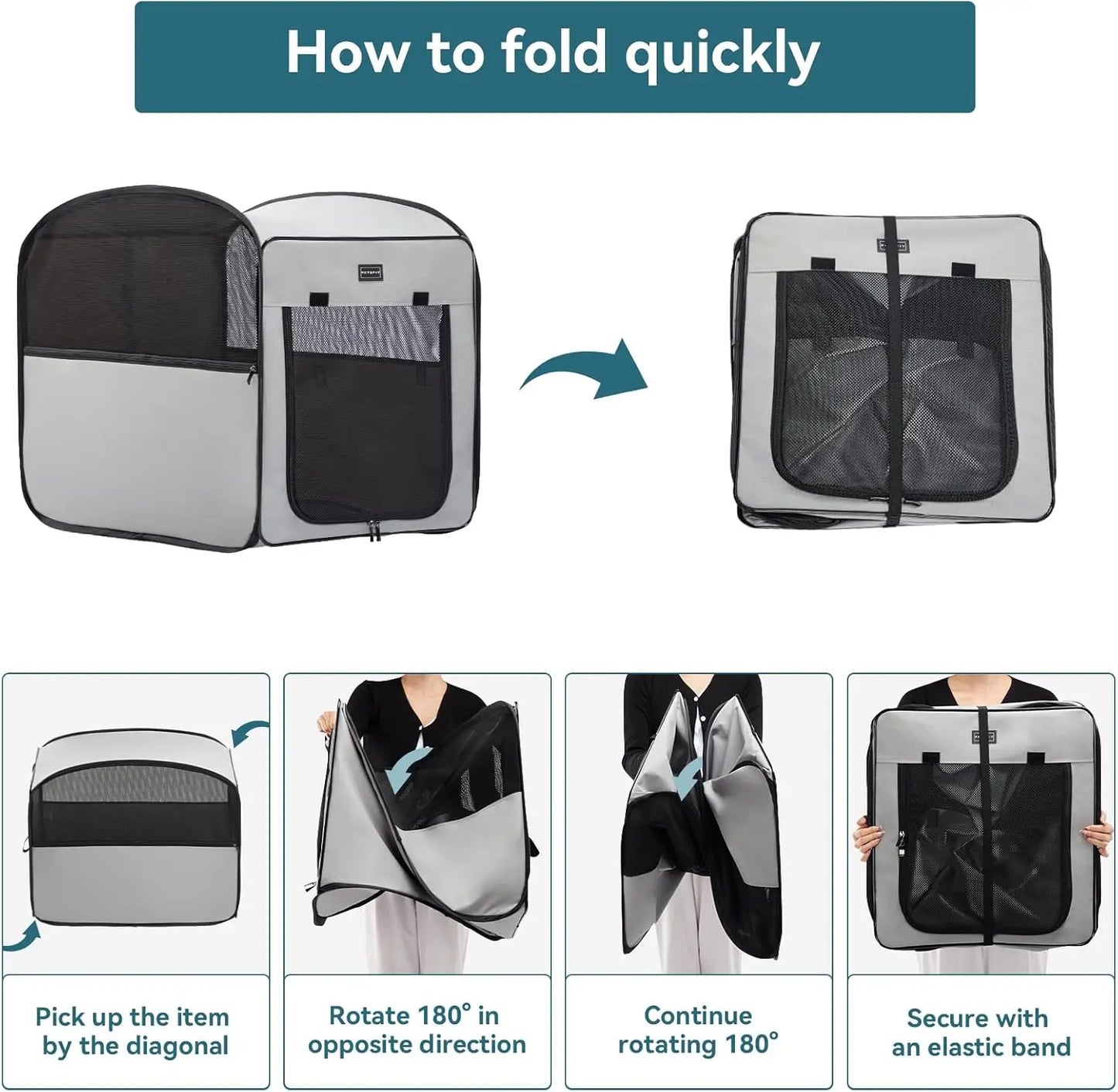 Portable Pop-Up Dog Crate for Medium Large Dogs, Waterproof Soft Kennel Indoor Outdoor Travel Carrier Grey