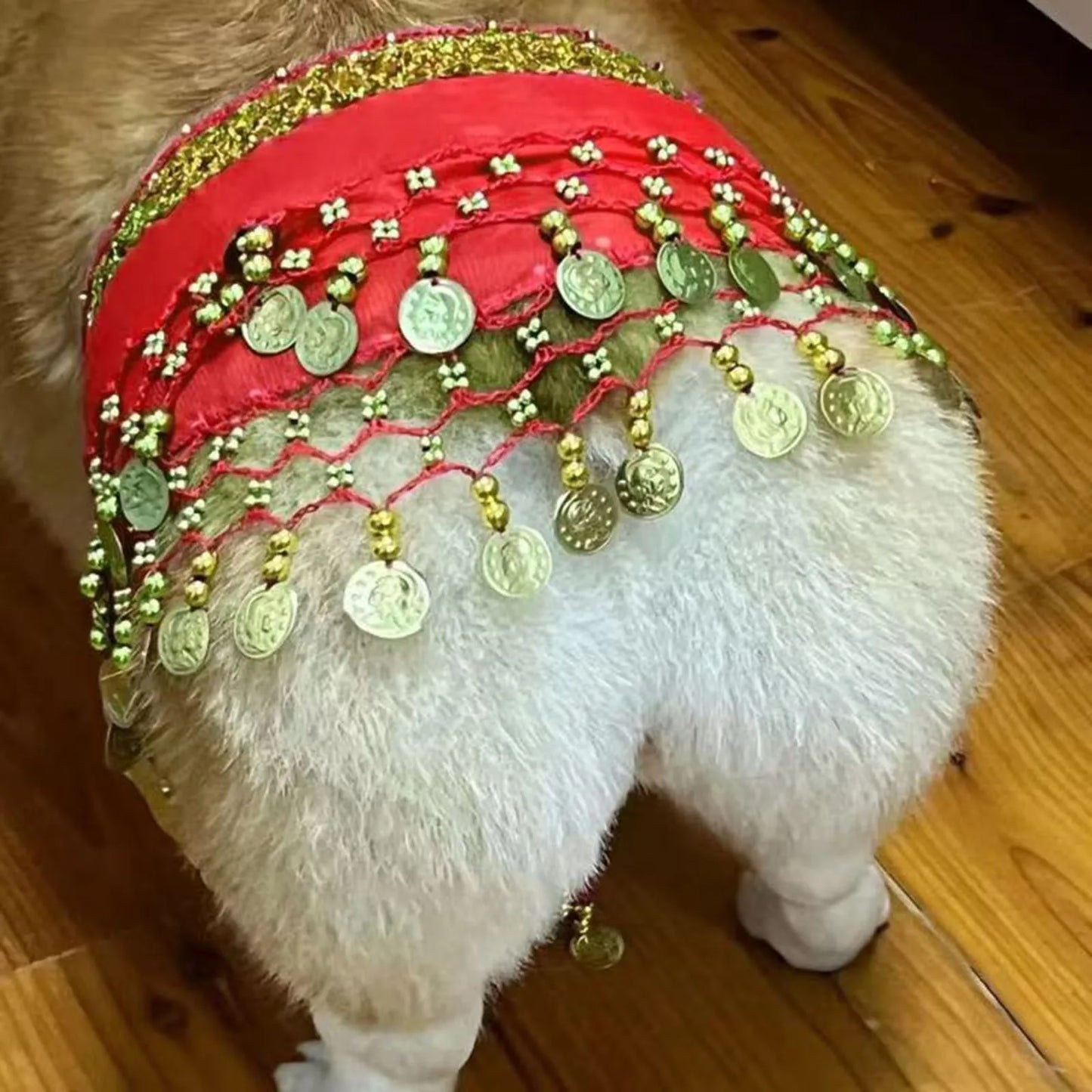 Dog Belly Dancer Skirt Pet Costumes with Sequins & Coins Adjustable Puppy Dancing Dress Multi-Purpose Decorative Dance Hip Towel