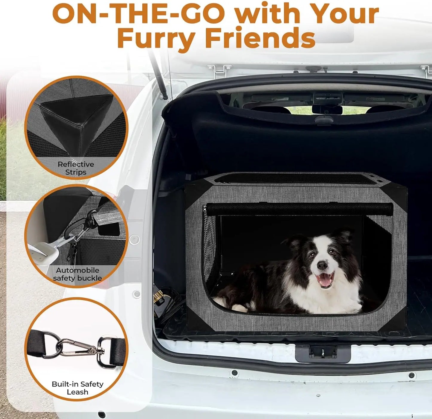 Collapsible Soft Dog Crate for Large Dogs, Portable Travel Kennel with Chew-Proof Mesh, Dark Gray 36x25x25 Inches