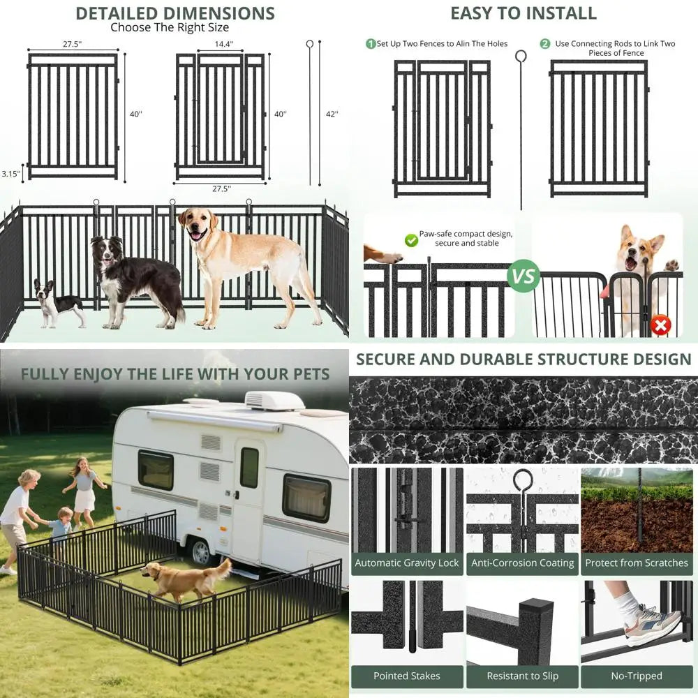 Portable 40 Tall Metal Dog Playpen for Large, Medium, and Small Dogs - Ideal for Outdoor, Indoor, Yard, Camping, and RV - Black-