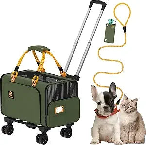 Expandable Pet Carrier with Wheels, 18X11X11 TSA Airline Approved Cat Carrier for 2 Cats Under Seat, Foldable Soft-Side